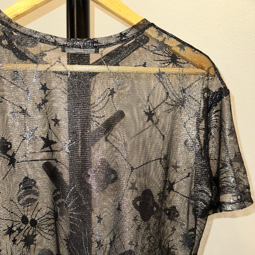 ZARA W&B Sheer Black Space Galaxy Planet Shirt Top Size M Short Sleeve Astronomy - Picture 5 of 5